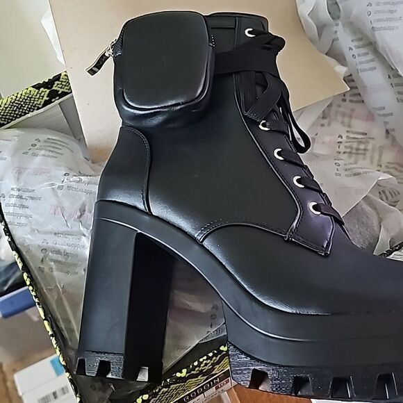 Womens Platform  Ankle Boots with Chunky Block Heels with zip pocket  sz 10 - Picture 7 of 11